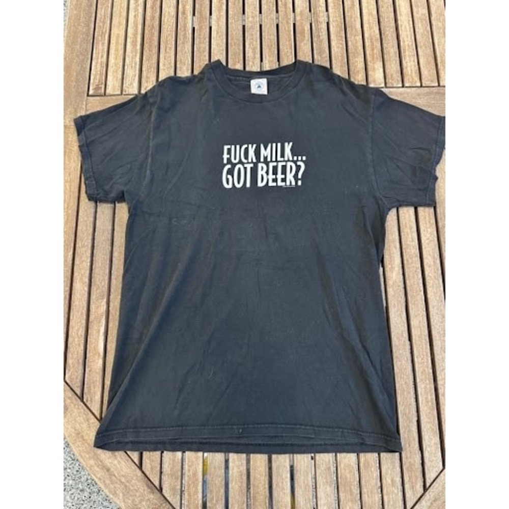 Vintage 1999 Fashion Victim "F*** Milk... Got Beer?" Parody T-Shirt Black L